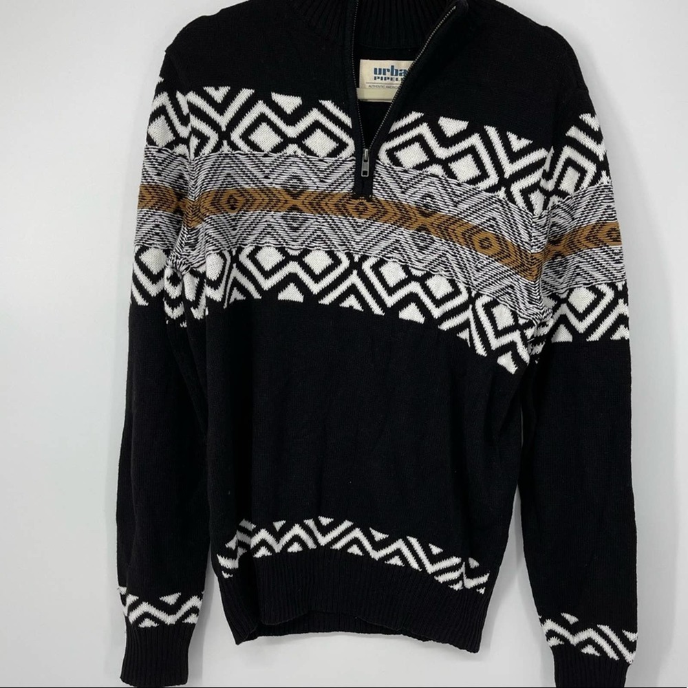 URBAN PIPELINE BLACK WHITE & LIGHT BROWN 1/4 ZIP MEDIUM